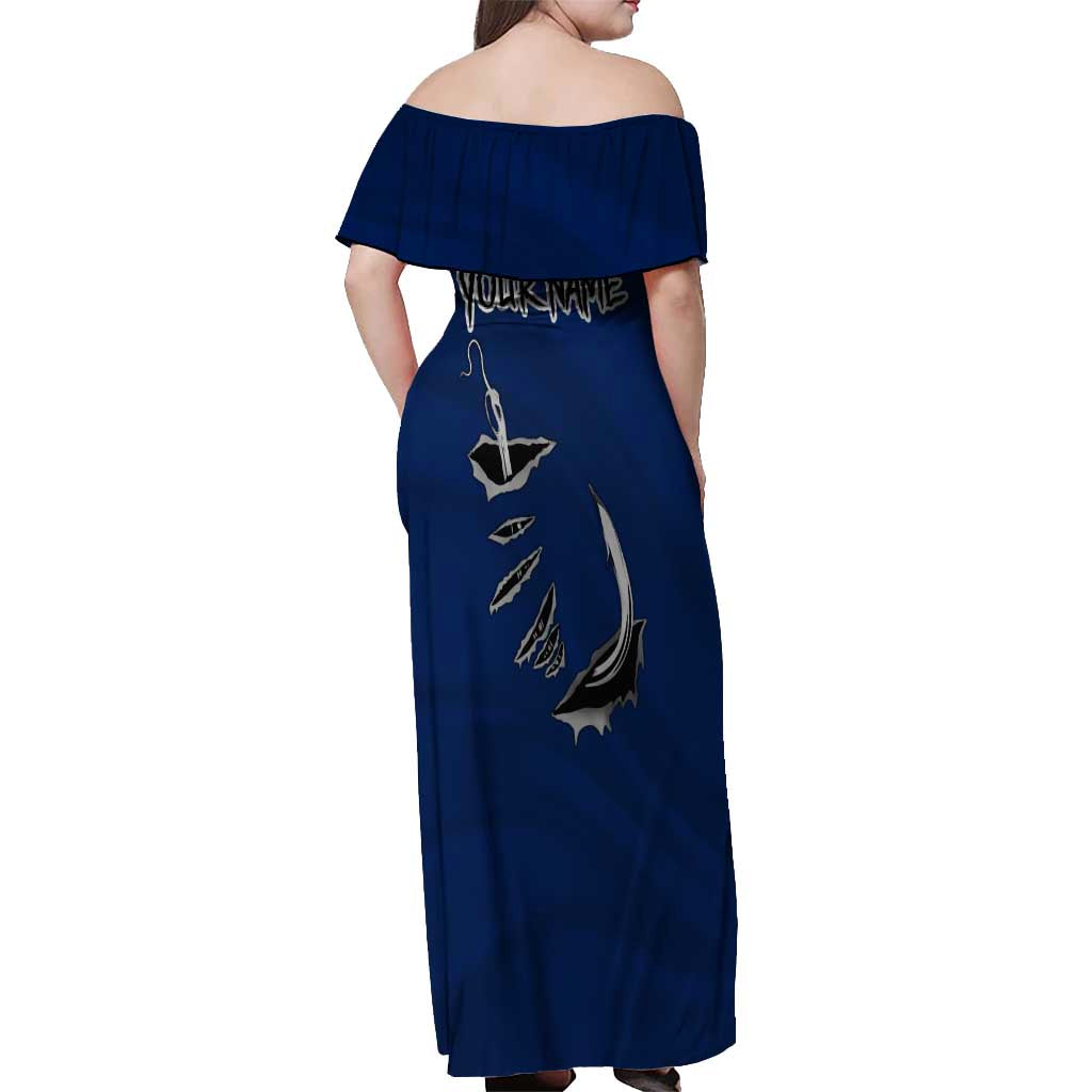 Custom Fishing Hook Off Shoulder Maxi Dress with Colorado Flag Theme and Blue White Graphic Pattern - Wonder Print Shop