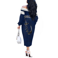 Custom Fishing Hook Off The Shoulder Long Sleeve Dress with Colorado Flag Theme and Blue White Graphic Pattern - Wonder Print Shop
