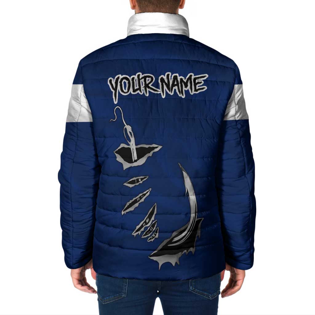 Custom Fishing Hook Padded Jacket with Colorado Flag Theme and Blue White Graphic Pattern - Wonder Print Shop