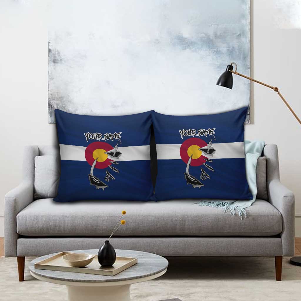 Custom Fishing Hook Pillow Cover with Colorado Flag Theme and Blue White Graphic Pattern - Wonder Print Shop