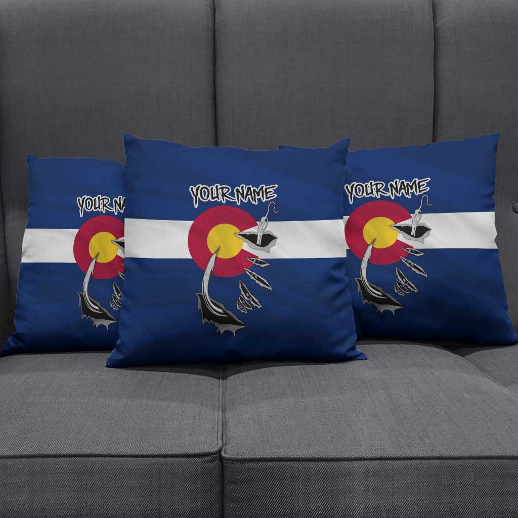 Custom Fishing Hook Pillow Cover with Colorado Flag Theme and Blue White Graphic Pattern - Wonder Print Shop
