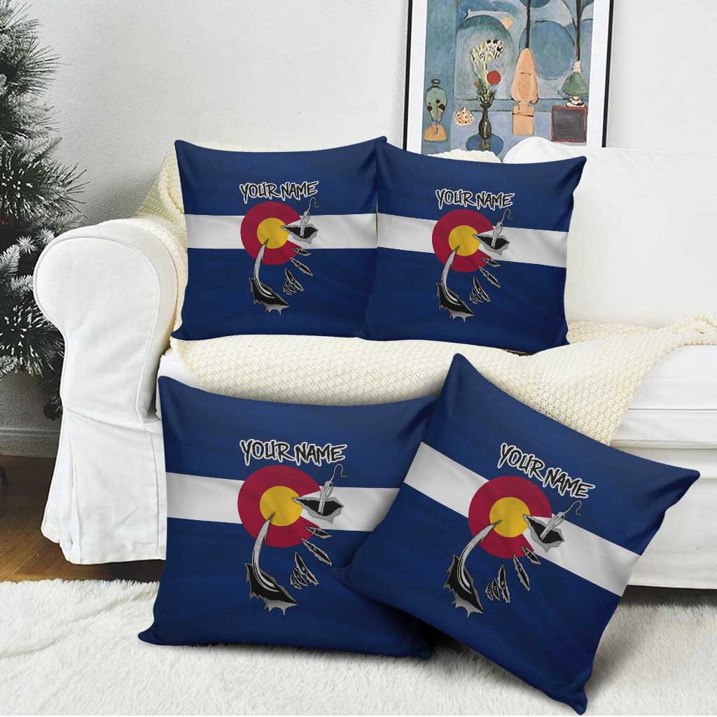 Custom Fishing Hook Pillow Cover with Colorado Flag Theme and Blue White Graphic Pattern - Wonder Print Shop