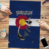Custom Fishing Hook Puzzle with Colorado Flag Theme and Blue White Graphic Pattern - Wonder Print Shop