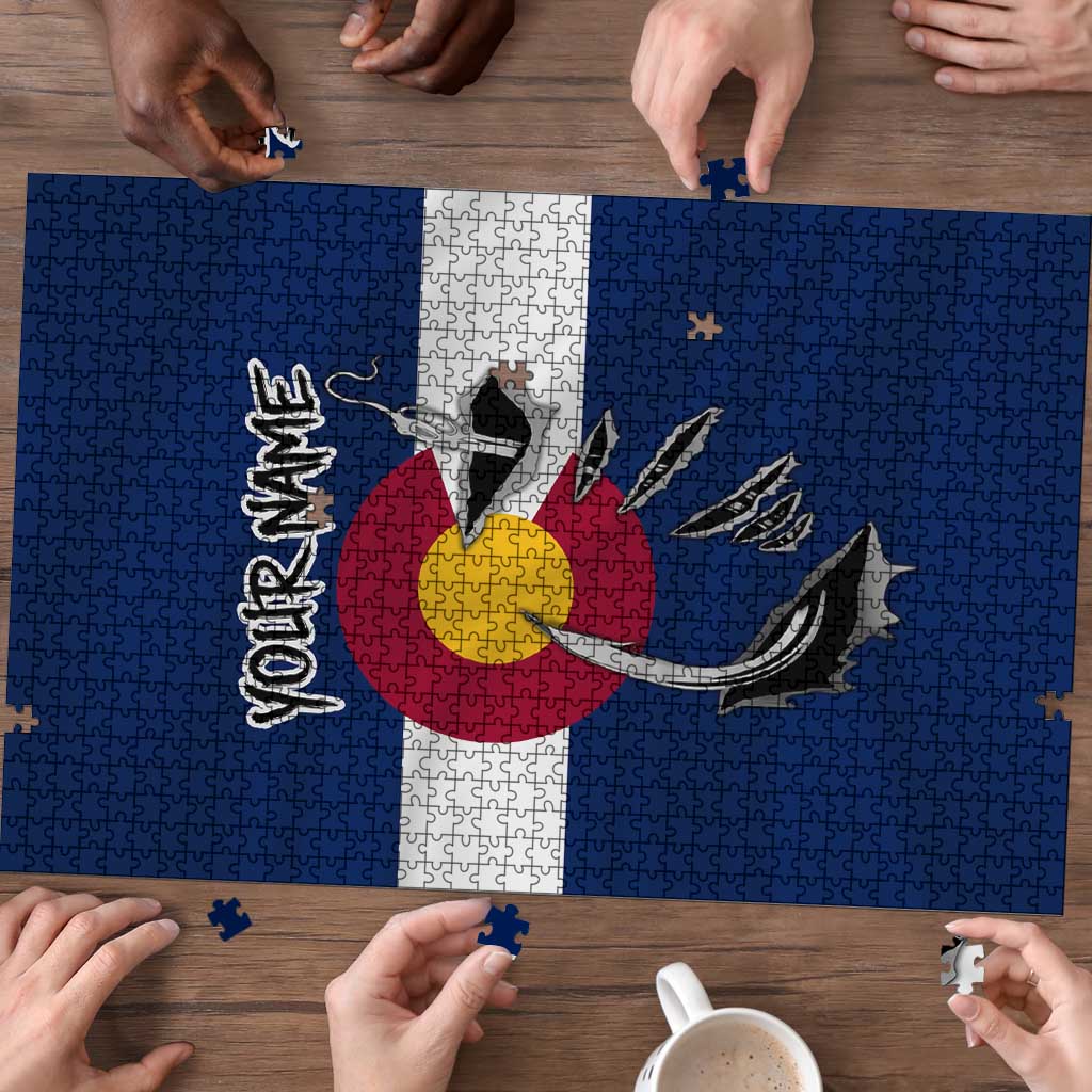 Custom Fishing Hook Puzzle with Colorado Flag Theme and Blue White Graphic Pattern - Wonder Print Shop