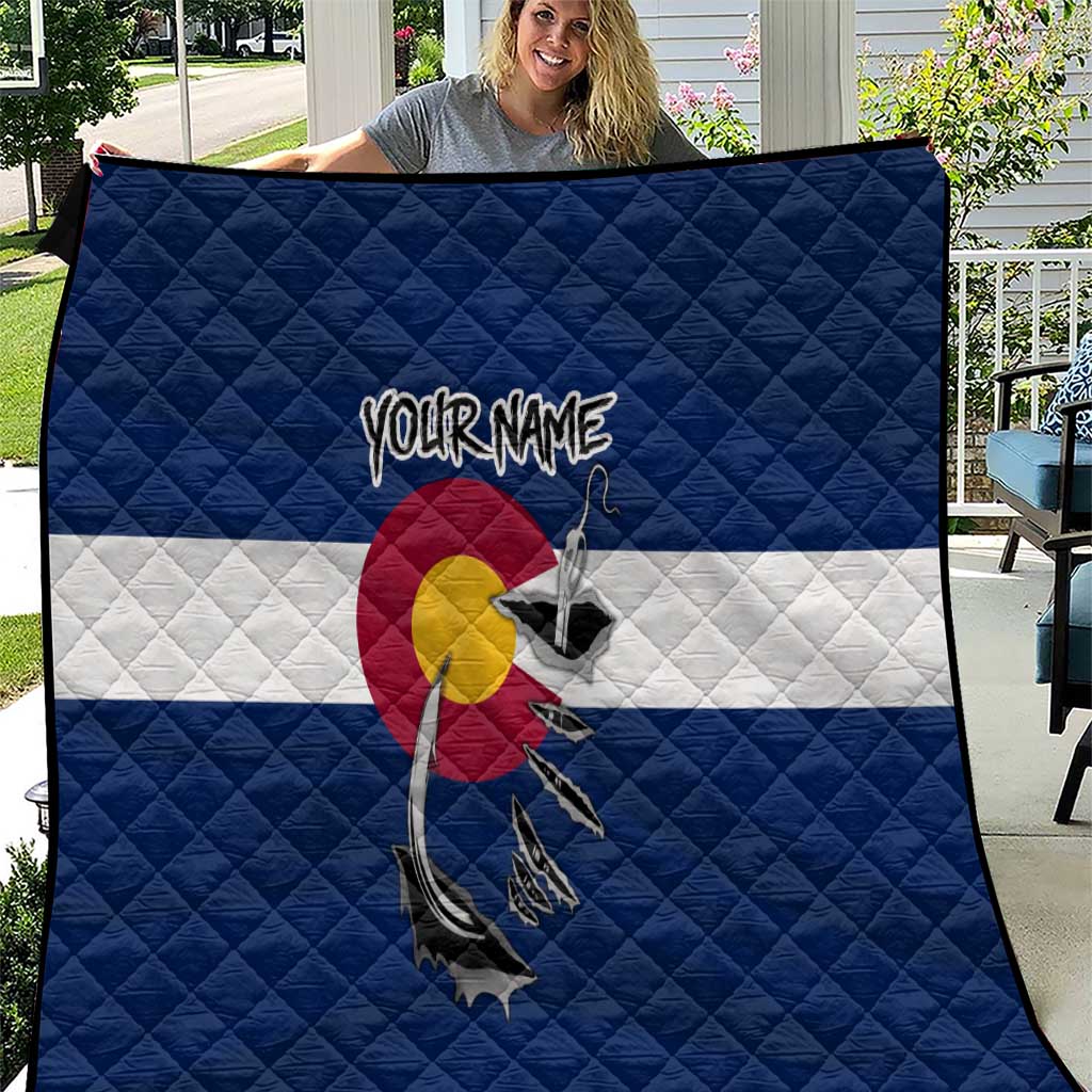 Custom Fishing Hook Quilt with Colorado Flag Theme and Blue White Graphic Pattern - Wonder Print Shop