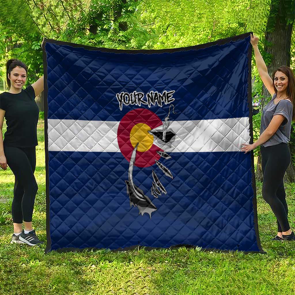 Custom Fishing Hook Quilt with Colorado Flag Theme and Blue White Graphic Pattern - Wonder Print Shop