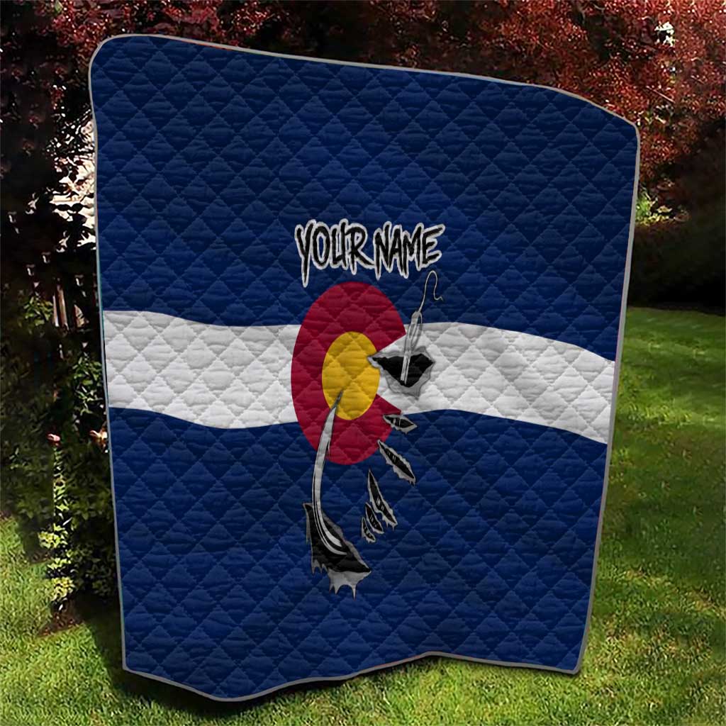 Custom Fishing Hook Quilt with Colorado Flag Theme and Blue White Graphic Pattern - Wonder Print Shop