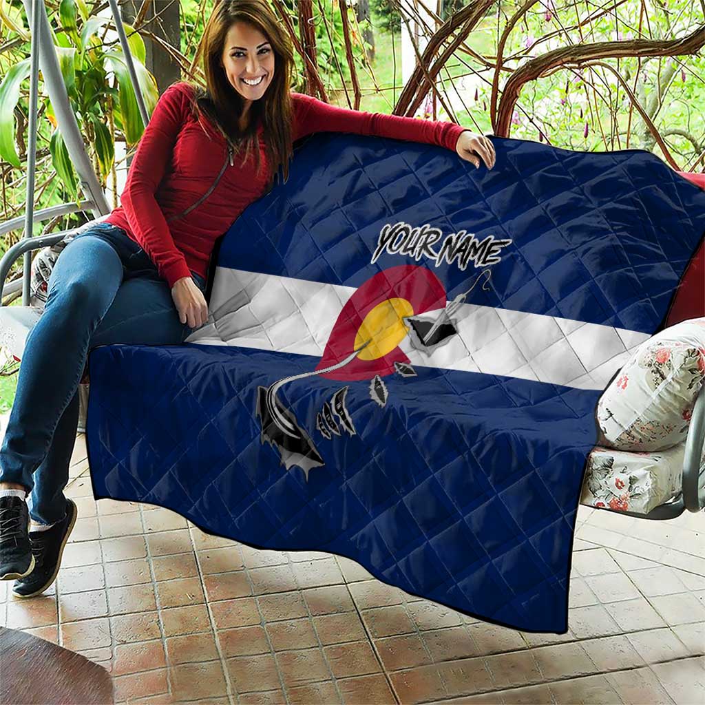 Custom Fishing Hook Quilt with Colorado Flag Theme and Blue White Graphic Pattern - Wonder Print Shop
