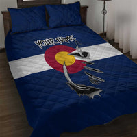 Custom Fishing Hook Quilt Bed Set with Colorado Flag Theme and Blue White Graphic Pattern - Wonder Print Shop