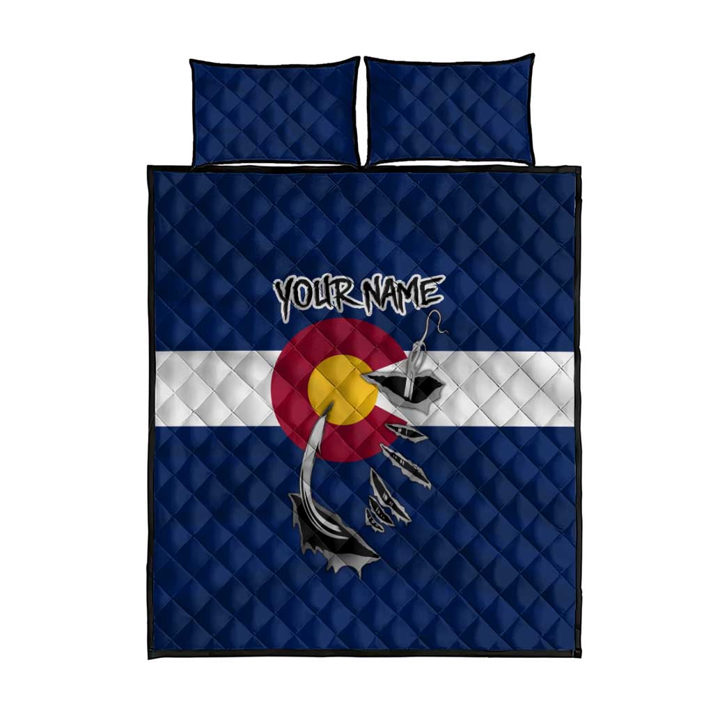 Custom Fishing Hook Quilt Bed Set with Colorado Flag Theme and Blue White Graphic Pattern - Wonder Print Shop