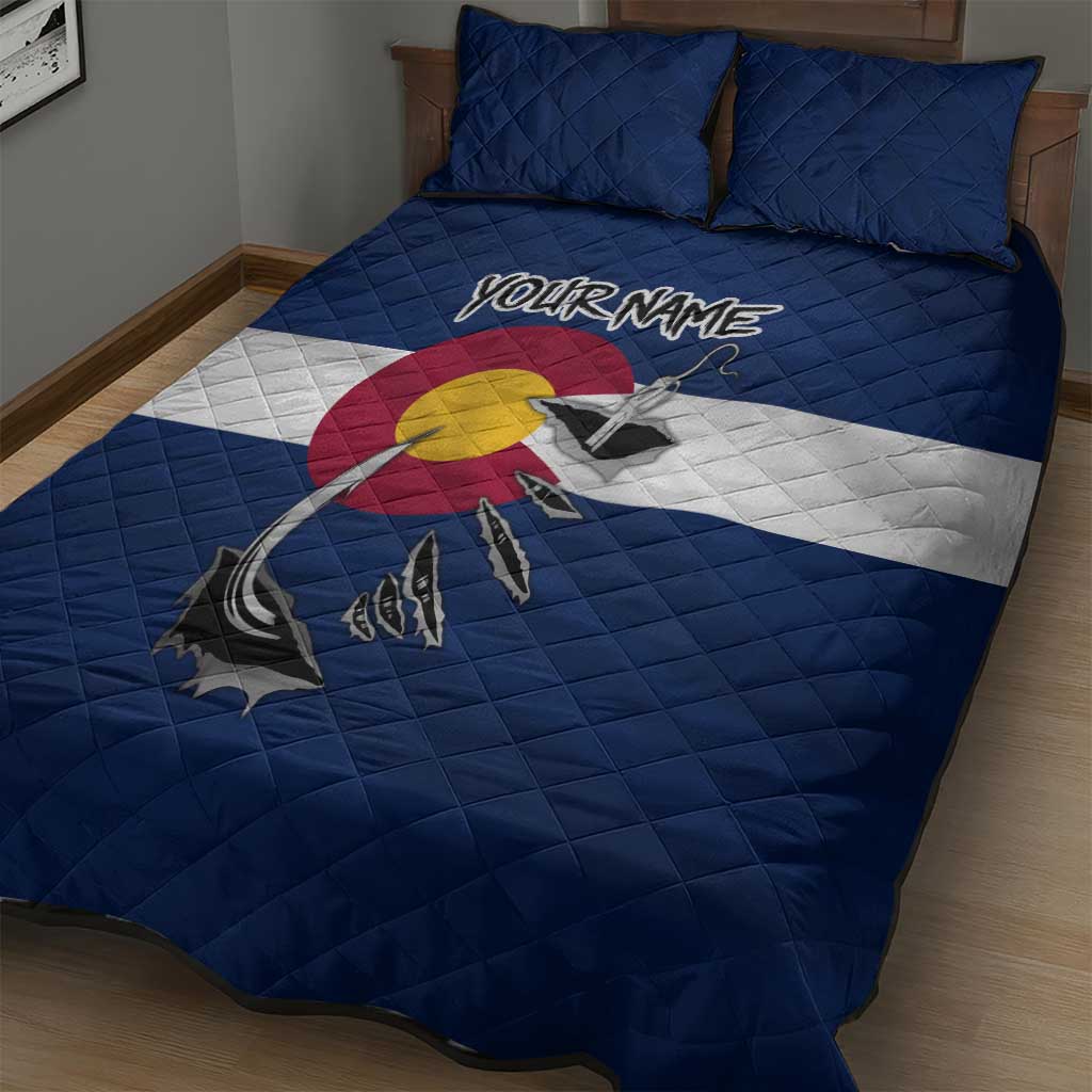 Custom Fishing Hook Quilt Bed Set with Colorado Flag Theme and Blue White Graphic Pattern - Wonder Print Shop