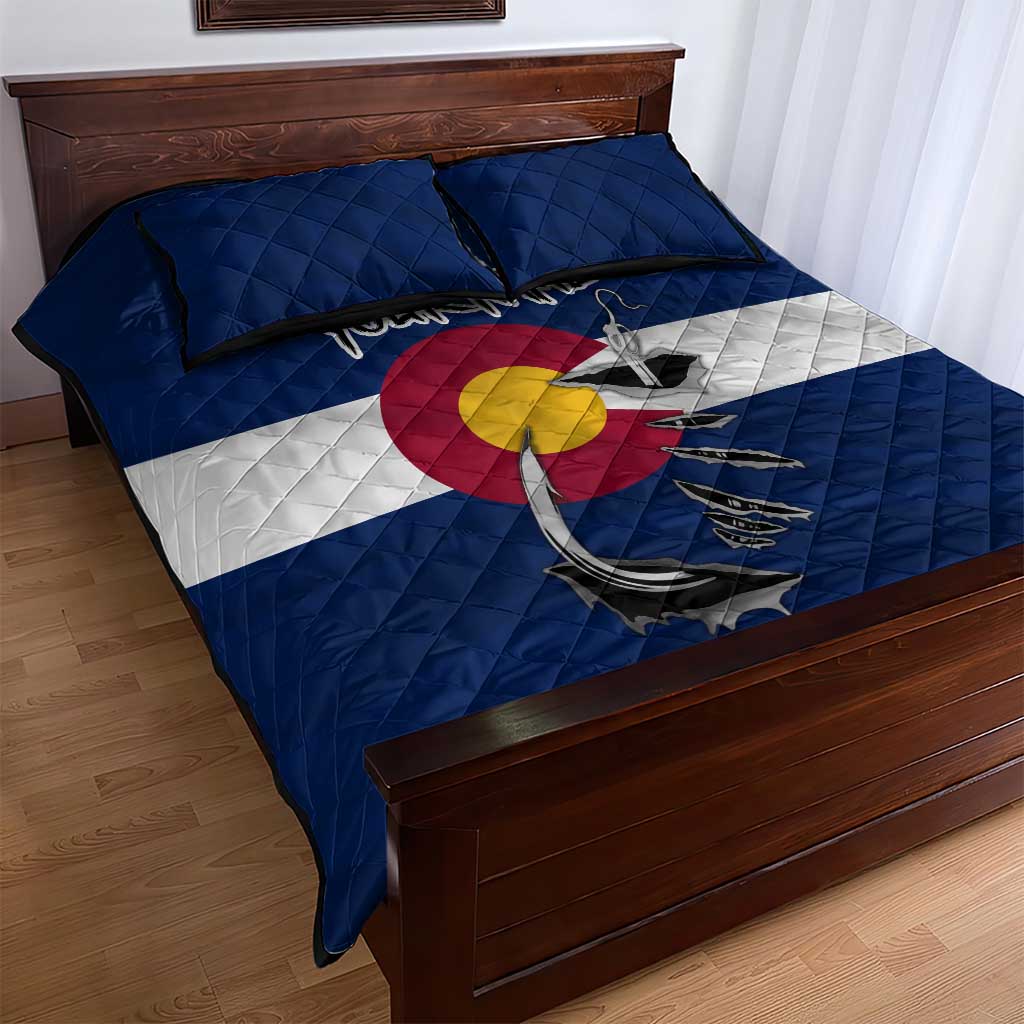 Custom Fishing Hook Quilt Bed Set with Colorado Flag Theme and Blue White Graphic Pattern - Wonder Print Shop