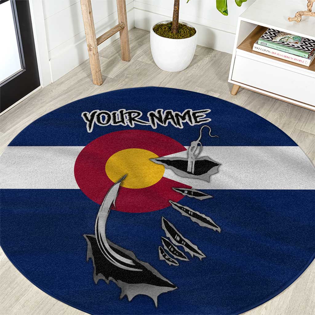 Custom Fishing Hook Round Carpet with Colorado Flag Theme and Blue White Graphic Pattern - Wonder Print Shop