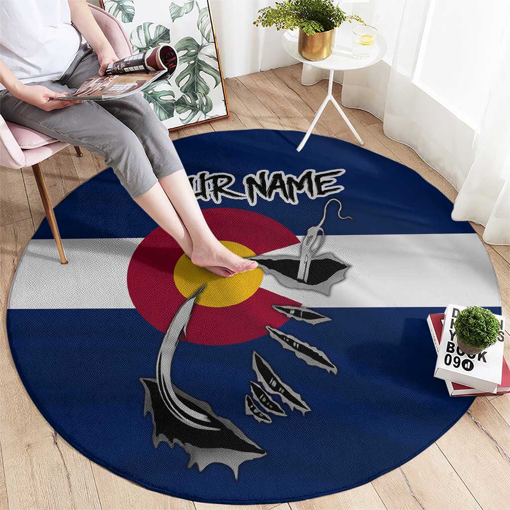 Custom Fishing Hook Round Carpet with Colorado Flag Theme and Blue White Graphic Pattern - Wonder Print Shop