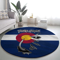 Custom Fishing Hook Round Carpet with Colorado Flag Theme and Blue White Graphic Pattern - Wonder Print Shop