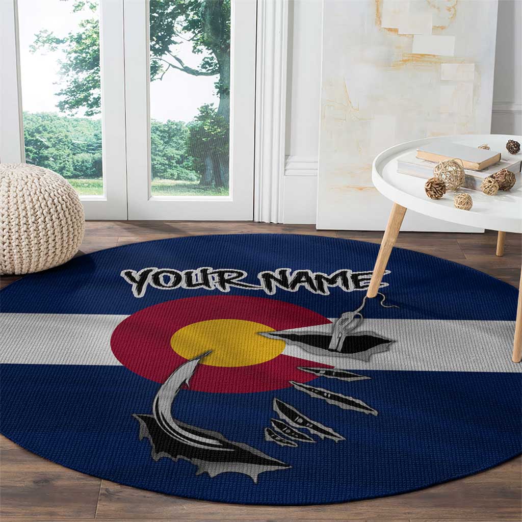 Custom Fishing Hook Round Carpet with Colorado Flag Theme and Blue White Graphic Pattern - Wonder Print Shop