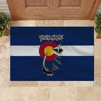 Custom Fishing Hook Rubber Doormat with Colorado Flag Theme and Blue White Graphic Pattern - Wonder Print Shop