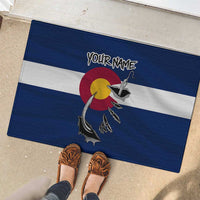 Custom Fishing Hook Rubber Doormat with Colorado Flag Theme and Blue White Graphic Pattern - Wonder Print Shop