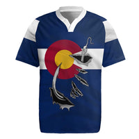 Custom Fishing Hook Rugby Jersey with Colorado Flag Theme and Blue White Graphic Pattern - Wonder Print Shop