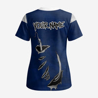 Custom Fishing Hook Scrub Top with Colorado Flag Theme and Blue White Graphic Pattern - Wonder Print Shop