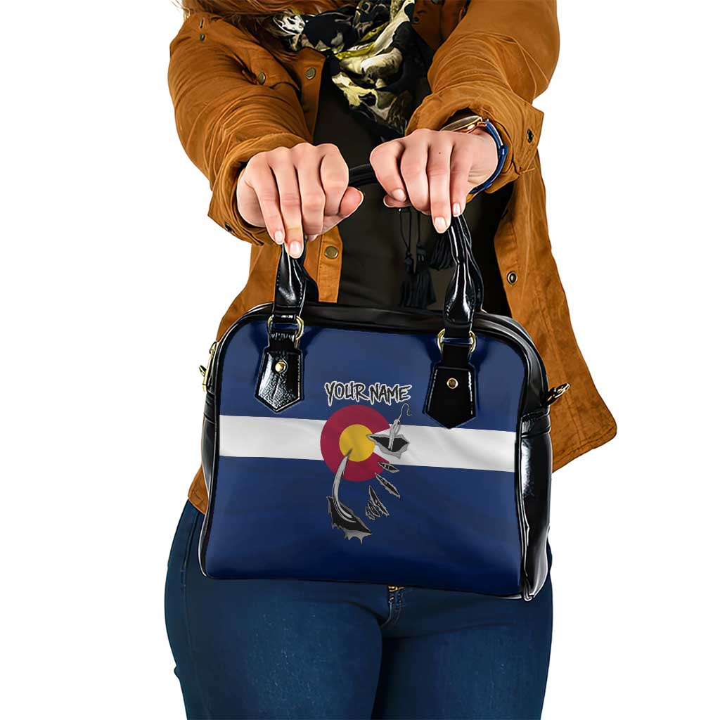 Custom Fishing Hook Shoulder Handbag with Colorado Flag Theme and Blue White Graphic Pattern - Wonder Print Shop