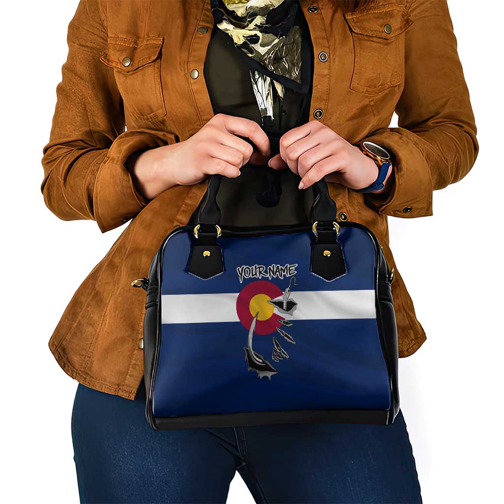 Custom Fishing Hook Shoulder Handbag with Colorado Flag Theme and Blue White Graphic Pattern - Wonder Print Shop