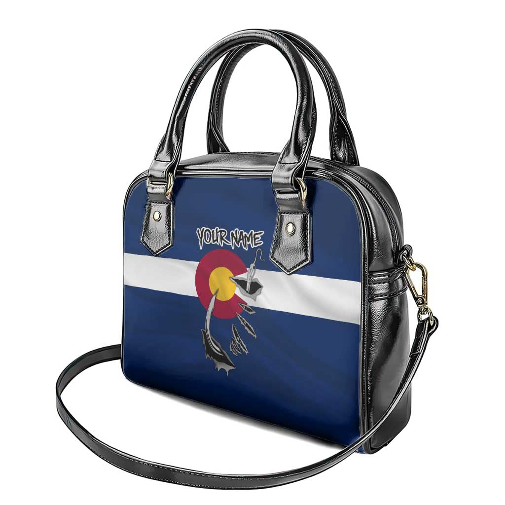 Custom Fishing Hook Shoulder Handbag with Colorado Flag Theme and Blue White Graphic Pattern - Wonder Print Shop