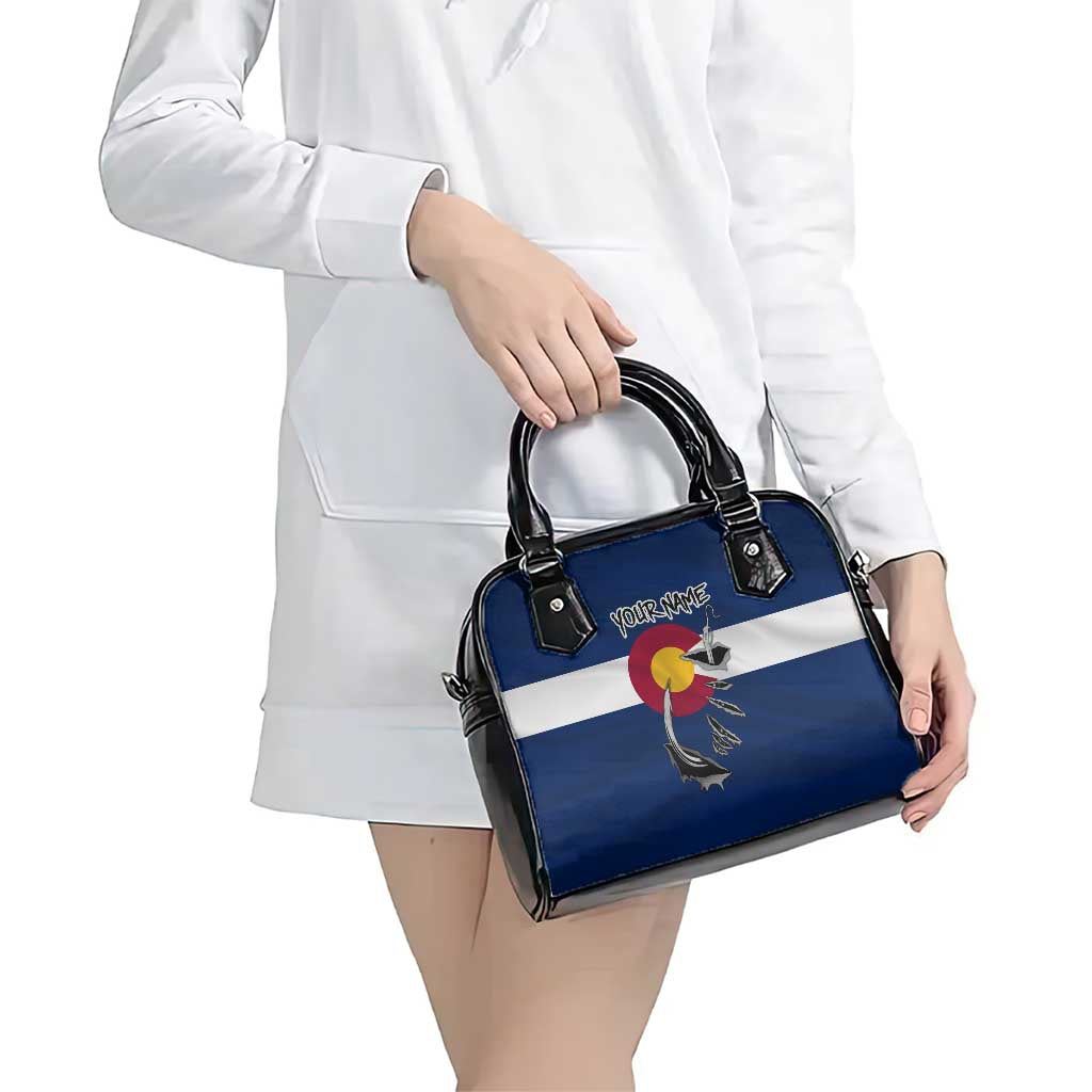 Custom Fishing Hook Shoulder Handbag with Colorado Flag Theme and Blue White Graphic Pattern - Wonder Print Shop