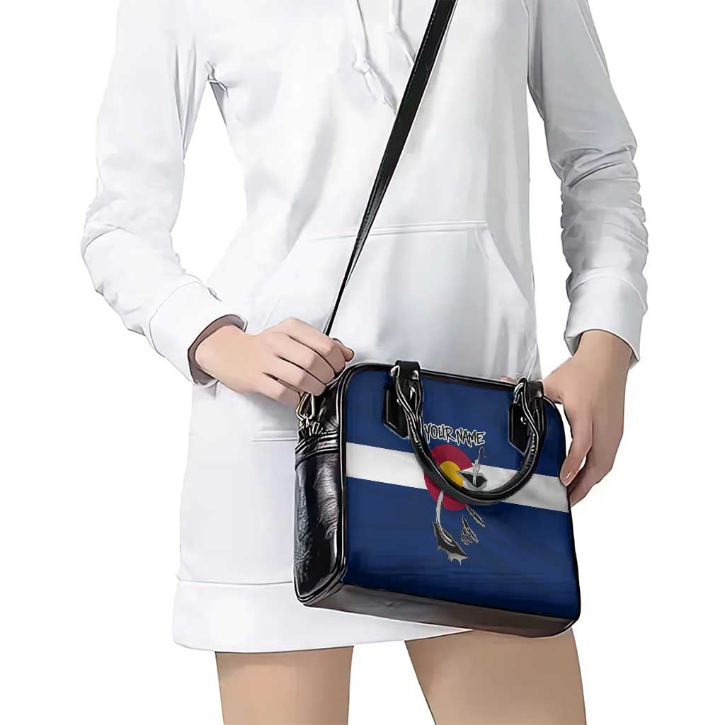 Custom Fishing Hook Shoulder Handbag with Colorado Flag Theme and Blue White Graphic Pattern - Wonder Print Shop