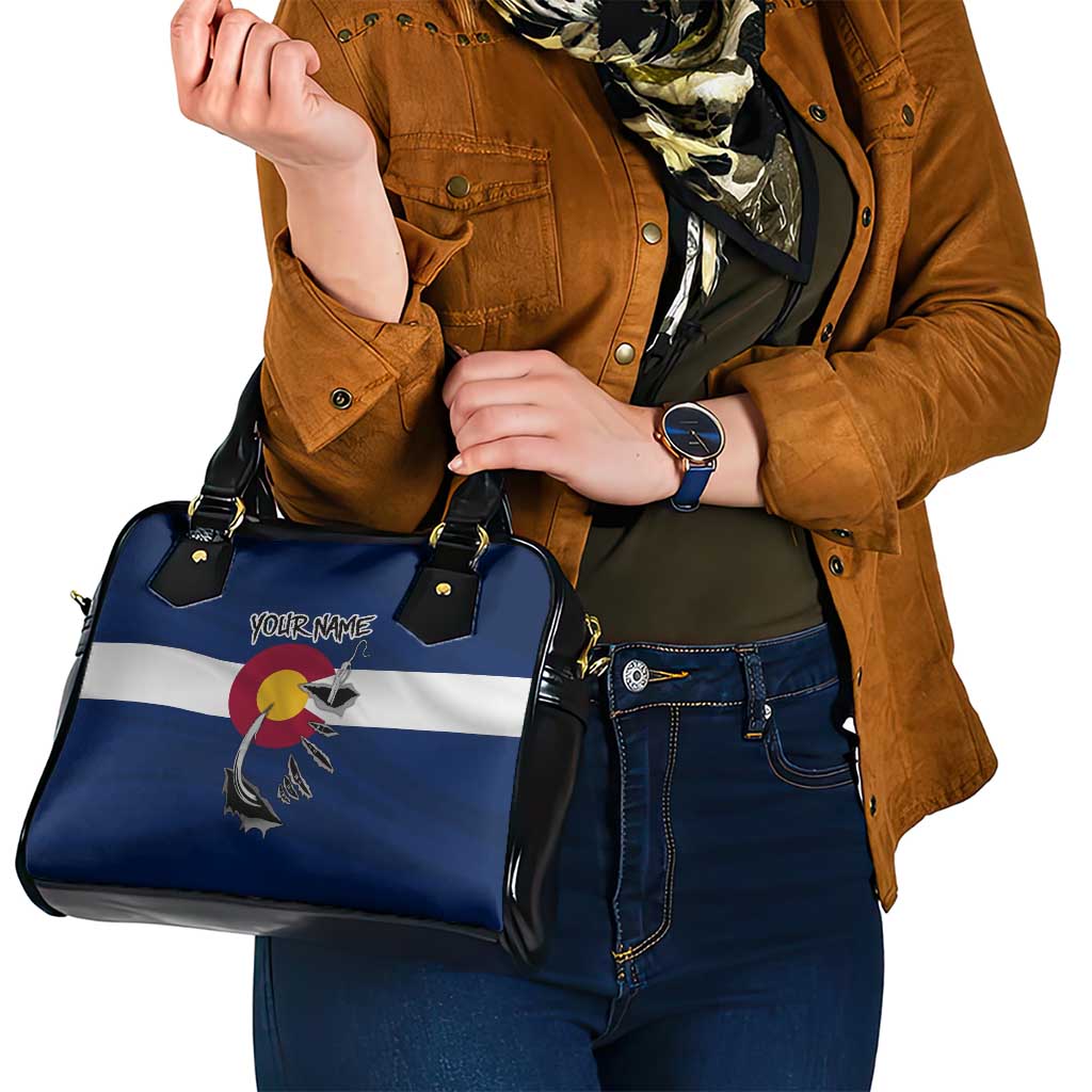 Custom Fishing Hook Shoulder Handbag with Colorado Flag Theme and Blue White Graphic Pattern - Wonder Print Shop