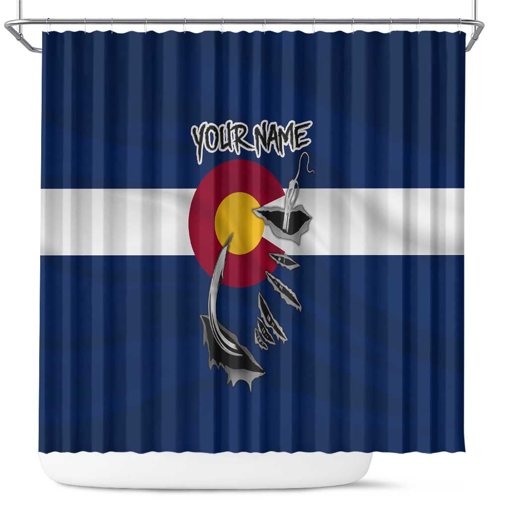 Custom Fishing Hook Shower Curtain with Colorado Flag Theme and Blue White Graphic Pattern - Wonder Print Shop