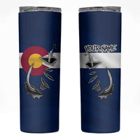 Custom Fishing Hook Skinny Tumbler with Colorado Flag Theme and Blue White Graphic Pattern - Wonder Print Shop
