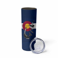 Custom Fishing Hook Skinny Tumbler with Colorado Flag Theme and Blue White Graphic Pattern - Wonder Print Shop