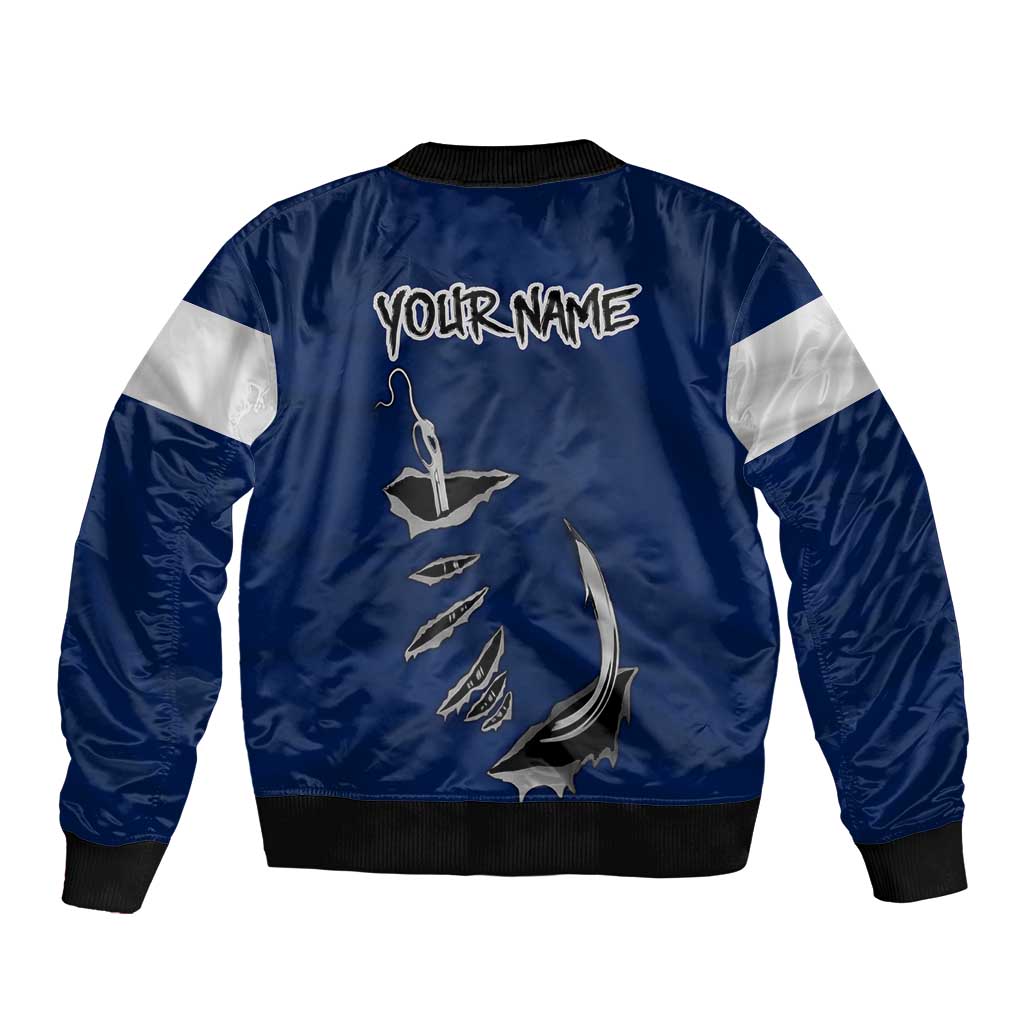 Custom Fishing Hook Sleeve Zip Bomber Jacket with Colorado Flag Theme and Blue White Graphic Pattern - Wonder Print Shop
