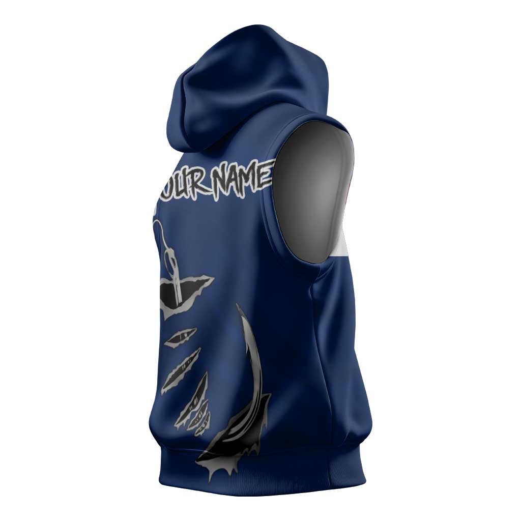 Custom Fishing Hook Sleeveless Hoodie with Colorado Flag Theme and Blue White Graphic Pattern - Wonder Print Shop