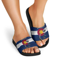 Custom Fishing Hook Slide Sandals with Colorado Flag Theme and Blue White Graphic Pattern - Wonder Print Shop
