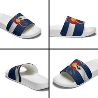 Custom Fishing Hook Slide Sandals with Colorado Flag Theme and Blue White Graphic Pattern - Wonder Print Shop