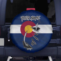 Custom Fishing Hook Spare Tire Cover with Colorado Flag Theme and Blue White Graphic Pattern - Wonder Print Shop