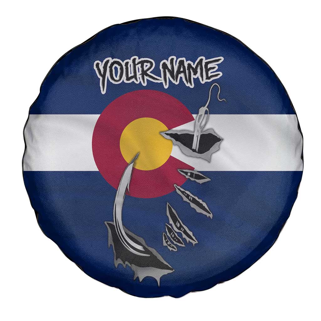 Custom Fishing Hook Spare Tire Cover with Colorado Flag Theme and Blue White Graphic Pattern - Wonder Print Shop