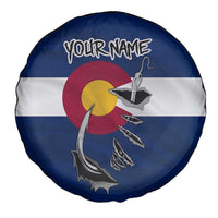 Custom Fishing Hook Spare Tire Cover with Colorado Flag Theme and Blue White Graphic Pattern - Wonder Print Shop