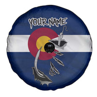 Custom Fishing Hook Spare Tire Cover with Colorado Flag Theme and Blue White Graphic Pattern - Wonder Print Shop