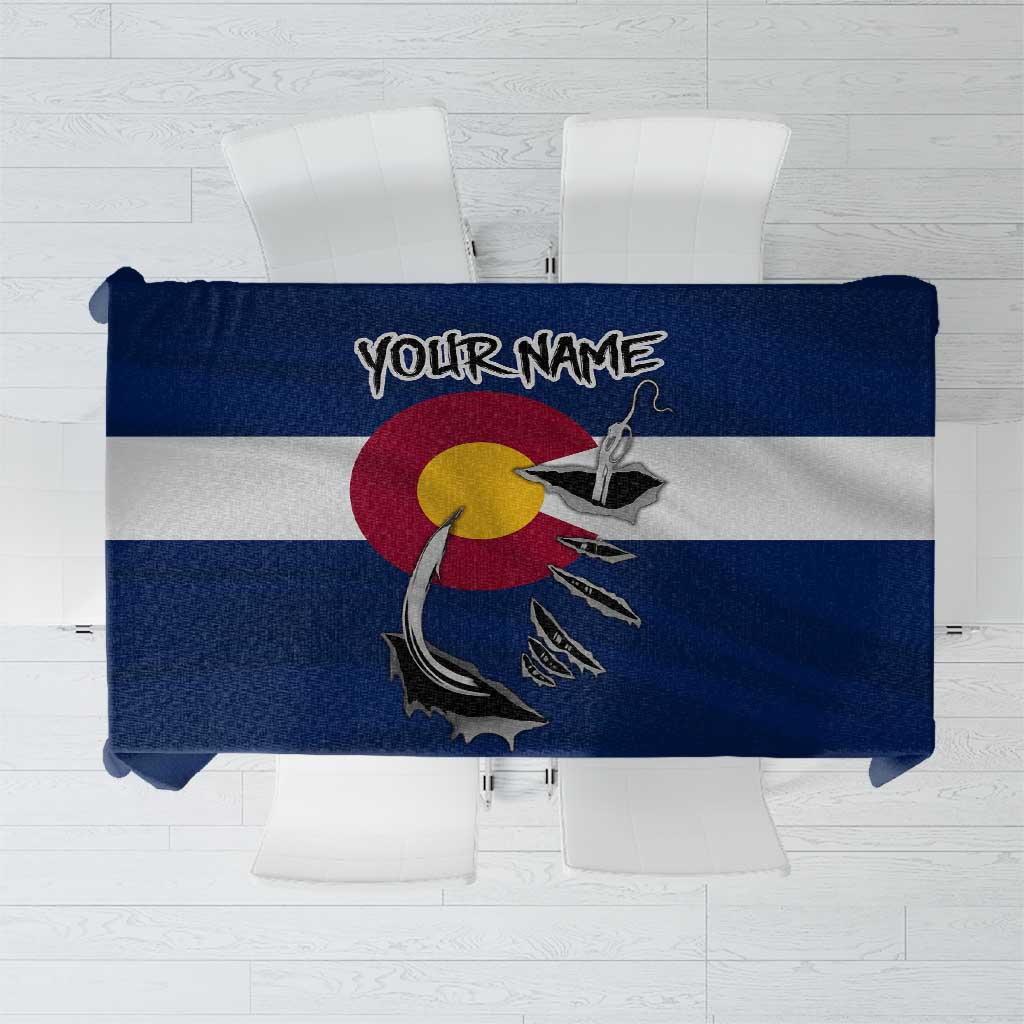 Custom Fishing Hook Tablecloth with Colorado Flag Theme and Blue White Graphic Pattern - Wonder Print Shop