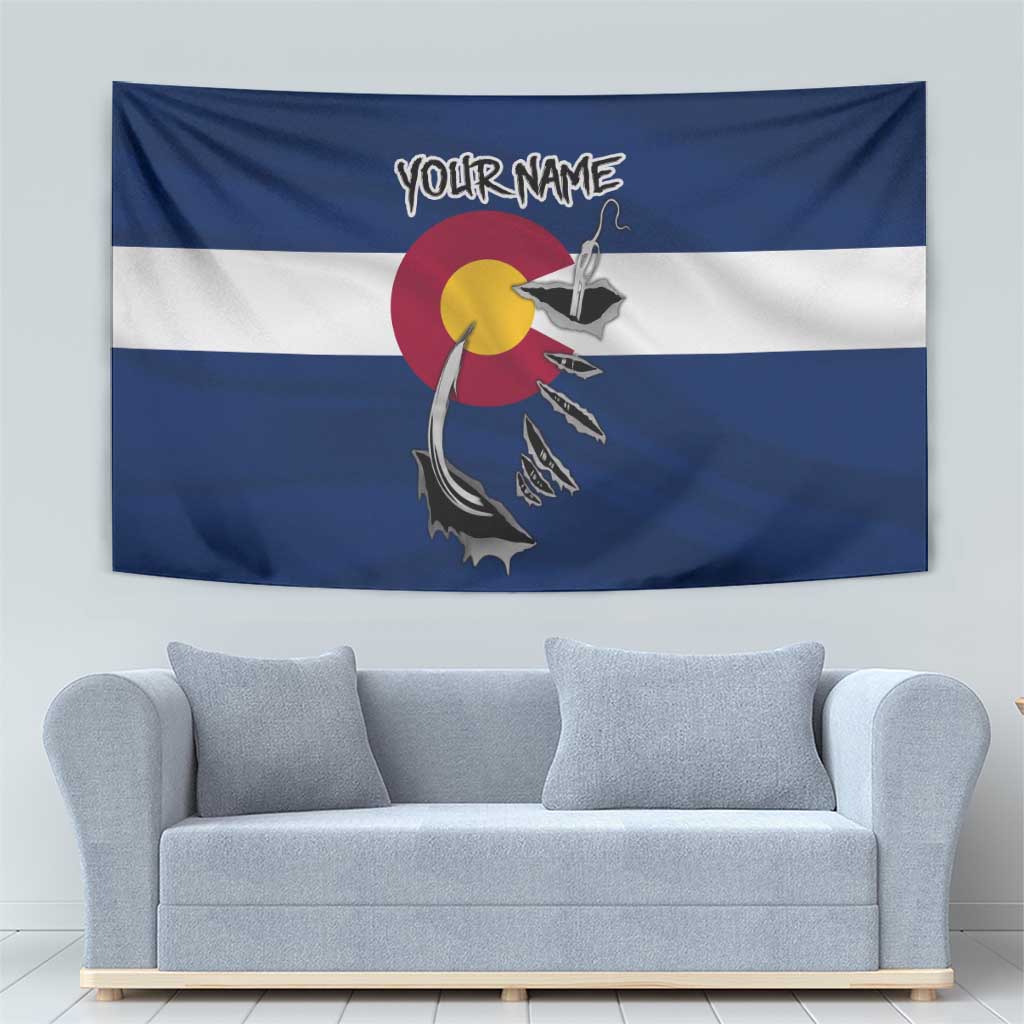 Custom Fishing Hook Tapestry with Colorado Flag Theme and Blue White Graphic Pattern - Wonder Print Shop