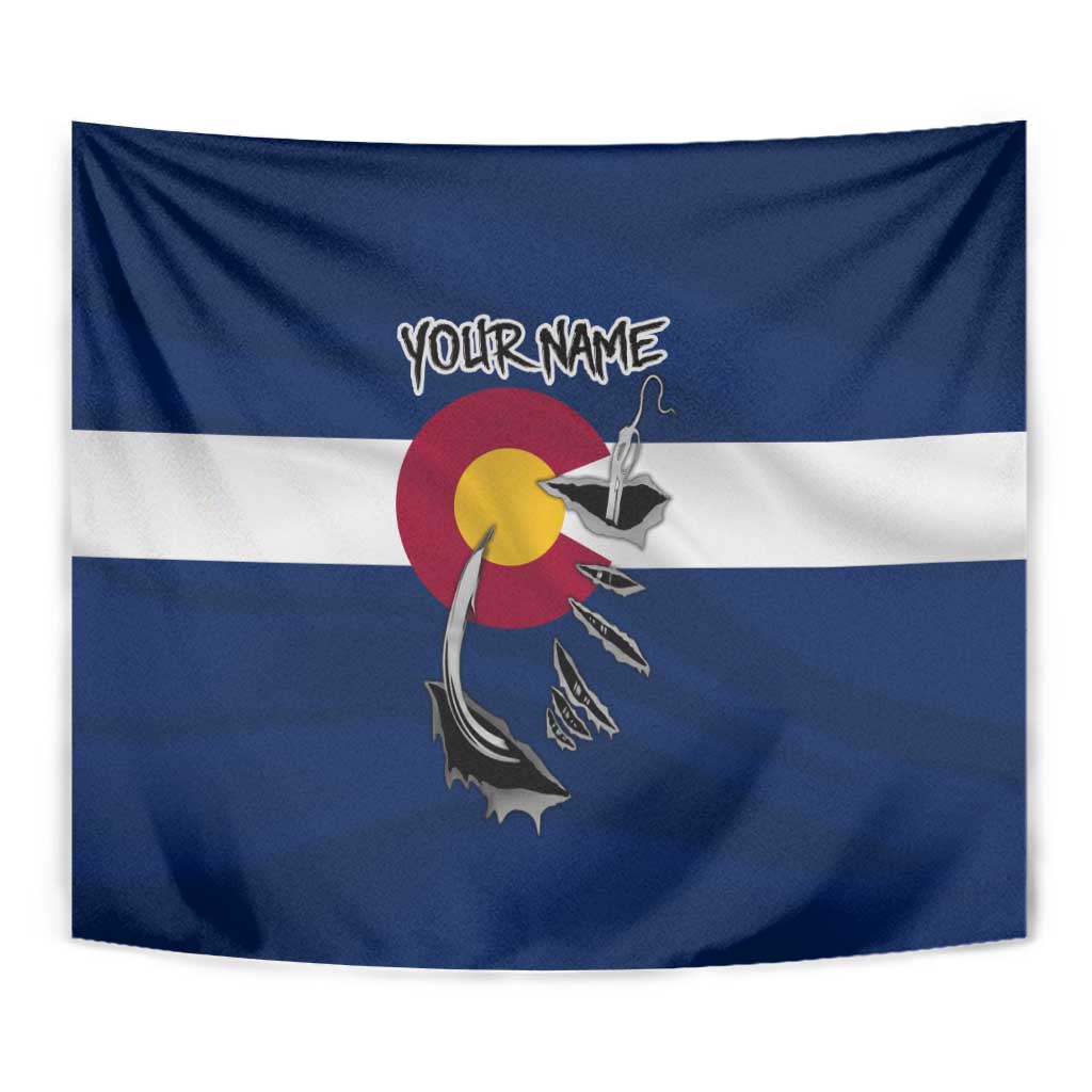 Custom Fishing Hook Tapestry with Colorado Flag Theme and Blue White Graphic Pattern - Wonder Print Shop