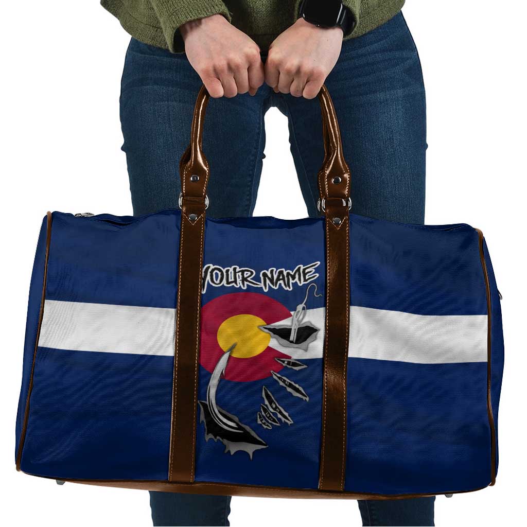 Custom Fishing Hook Travel Bag with Colorado Flag Theme and Blue White Graphic Pattern - Wonder Print Shop