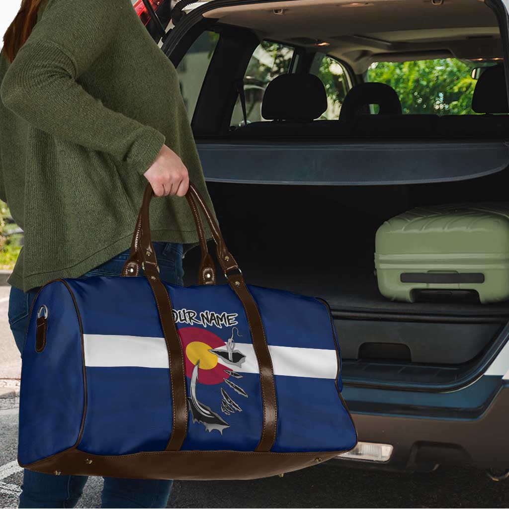 Custom Fishing Hook Travel Bag with Colorado Flag Theme and Blue White Graphic Pattern - Wonder Print Shop
