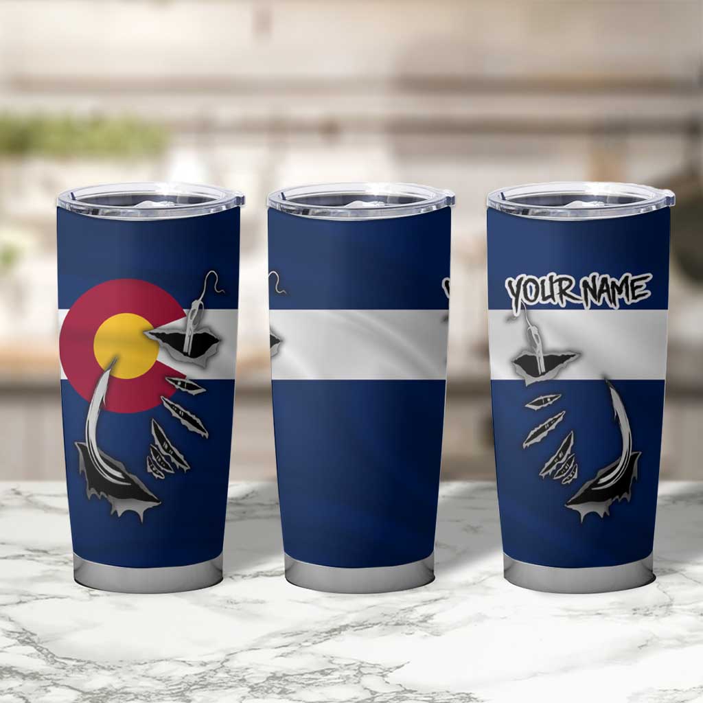 Custom Fishing Hook Tumbler Cup with Colorado Flag Theme and Blue White Graphic Pattern - Wonder Print Shop