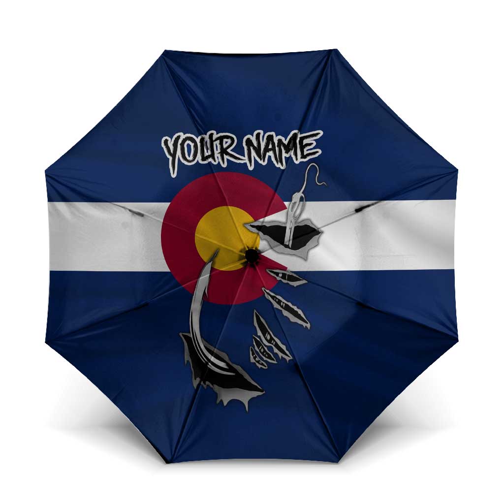 Custom Fishing Hook Umbrella with Colorado Flag Theme and Blue White Graphic Pattern - Wonder Print Shop