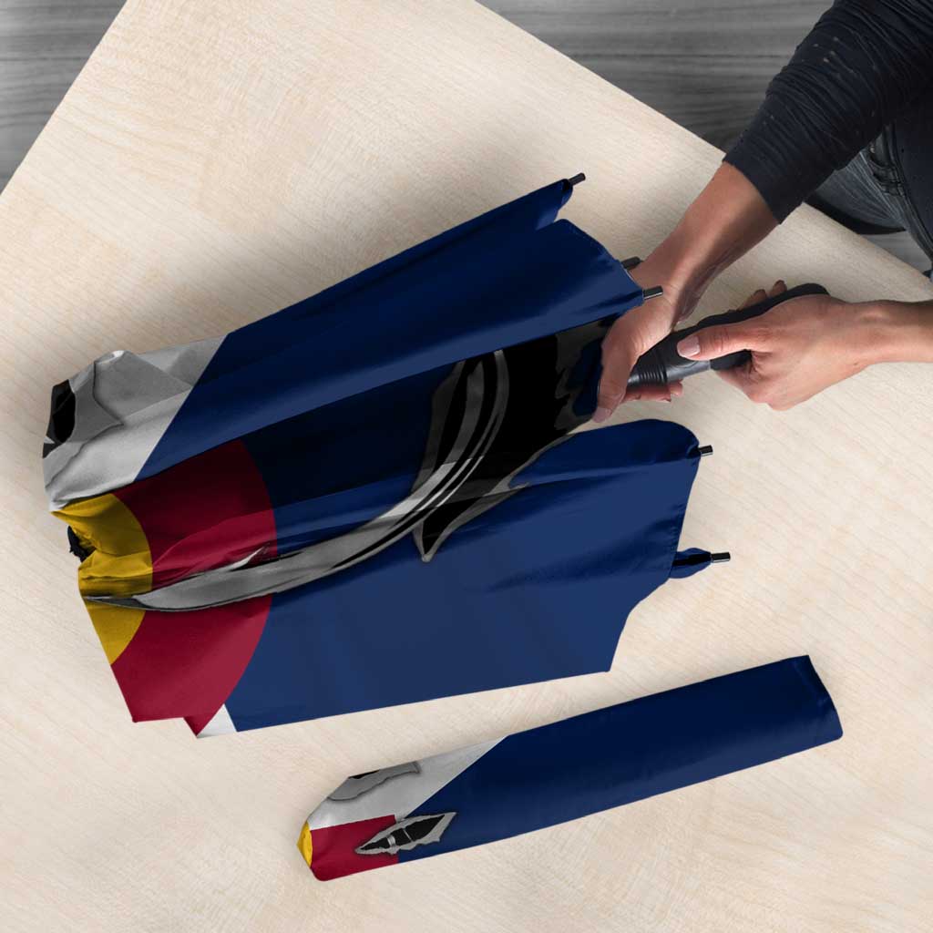 Custom Fishing Hook Umbrella with Colorado Flag Theme and Blue White Graphic Pattern - Wonder Print Shop