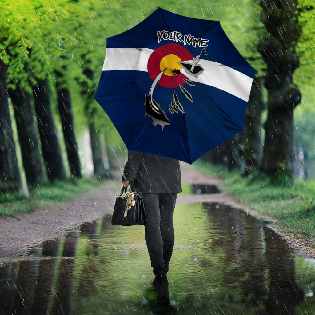 Custom Fishing Hook Umbrella with Colorado Flag Theme and Blue White Graphic Pattern - Wonder Print Shop